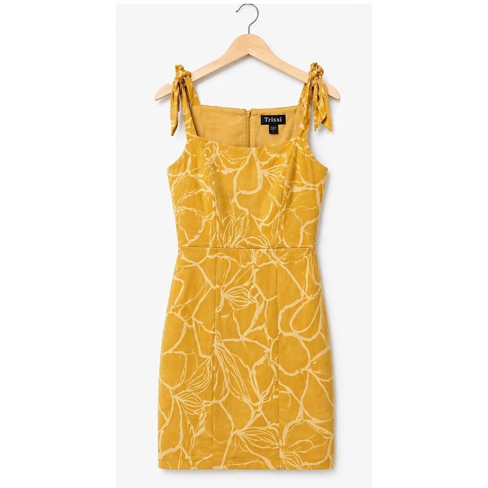 Trixxi Yellow Floral Dress Tie Strap Sleeveless Mini Size L